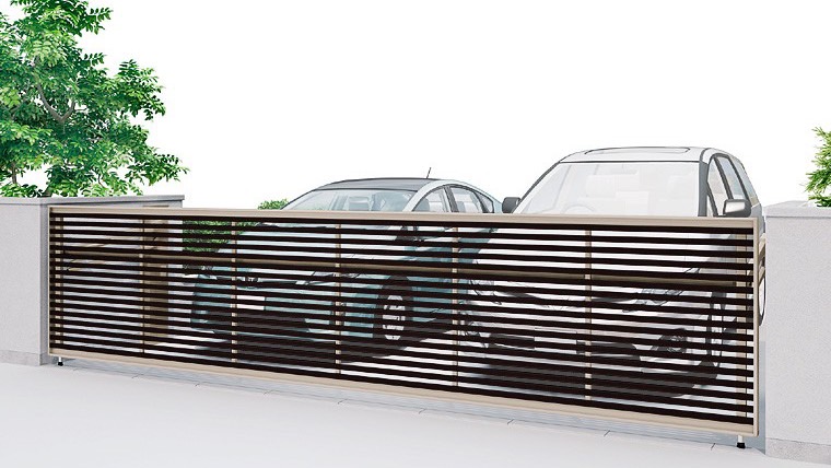 LIXIL　跳ね上げ門扉　オーバードア　外構　モダン　 おしゃれ　エクステリア　愛知・名古屋の外構専門店パートナーホームのエクステリア　製品一覧　ワイドオーバードアS　3型　ｼｬｲﾝｸﾞﾚｰ+ｸﾘｴﾀﾞｰｸ　54-12　電動ﾊｲﾙｰﾌﾀｲﾌﾟ|パートナーホーム