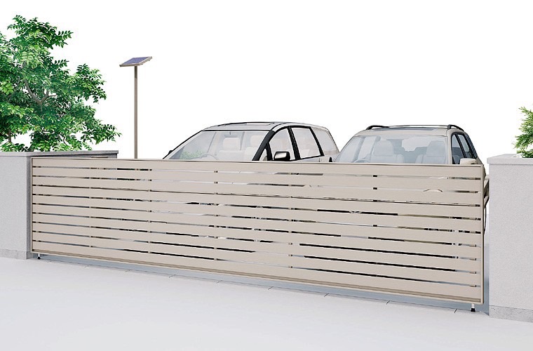 LIXIL　跳ね上げ門扉　オーバードア　外構　モダン　 おしゃれ　エクステリア　愛知・名古屋の外構専門店パートナーホームのエクステリア　製品一覧　ワイドオーバードアS　5型　54-12　電動ﾊｲﾙｰﾌﾀｲﾌﾟ　ｿｰﾗｰ仕様　ｼｬｲﾝｸﾞﾚｰ|パートナーホーム