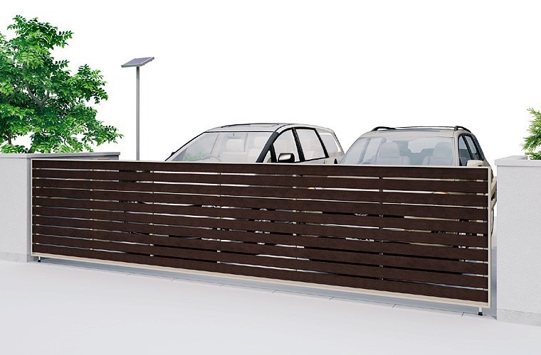 LIXIL　跳ね上げ門扉　オーバードア　外構　モダン　 おしゃれ　エクステリア　愛知・名古屋の外構専門店パートナーホームのエクステリア　製品一覧　ワイドオーバードアS　5型　電動ﾊｲﾙｰﾌﾀｲﾌﾟ　ｿｰﾗｰ仕様　ｼｬｲﾝｸﾞﾚｰ+ｸﾘｴﾀﾞｰｸ|パートナーホーム