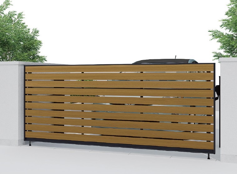 LIXIL　跳ね上げ門扉　オーバードア　外構　モダン　 おしゃれ　エクステリア　愛知・名古屋の外構専門店パートナーホームのエクステリア　製品一覧　オーバードアS　5型　ﾌﾞﾗｯｸ+ﾁｪﾘｰｳｯﾄﾞ|パートナーホーム