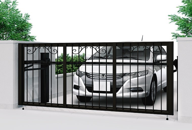 LIXIL　跳ね上げ門扉　オーバードア　外構　モダン　 おしゃれ　エクステリア　愛知・名古屋の外構専門店パートナーホームのエクステリア　製品一覧　オーバードアS　ラフィーネタイプ　ブラック アクセントカラー：ブラック 30-12 手動標準タイプ|パートナーホーム