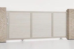 LIXIL　カーゲート　引戸　門扉　外構　モダン　 おしゃれ　エクステリア　愛知・名古屋の外構専門店パートナーホームのエクステリア　製品一覧　エススライド　エススライドA型 シンプルで落ち着きのある細横格子タイプです。|パートナーホーム