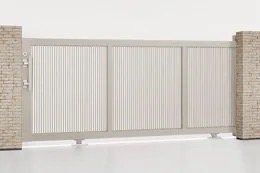 LIXIL　カーゲート　引戸　門扉　外構　モダン　 おしゃれ　エクステリア　愛知・名古屋の外構専門店パートナーホームのエクステリア　製品一覧　エススライド　エススライドB型 軽快なリズム感を生むシャープな細縦格子タイプです。|パートナーホーム