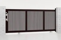 LIXIL　カーゲート　引戸　門扉　外構　モダン　 おしゃれ　エクステリア　愛知・名古屋の外構専門店パートナーホームのエクステリア　製品一覧　エススライド　エススライドE型 孔径6㎜のアルミパンチング板引戸です。|パートナーホーム