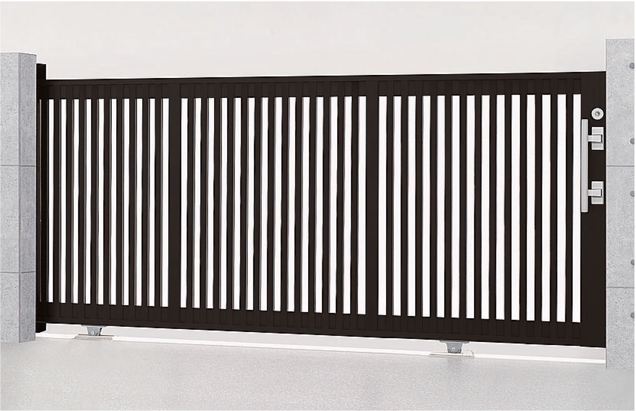 LIXIL　カーゲート　引戸　門扉　外構　モダン　 おしゃれ　エクステリア　愛知・名古屋の外構専門店パートナーホームのエクステリア　製品一覧　エススライド　エススライド　C型　マイルドブラック 30-12 手動タイプ|パートナーホーム