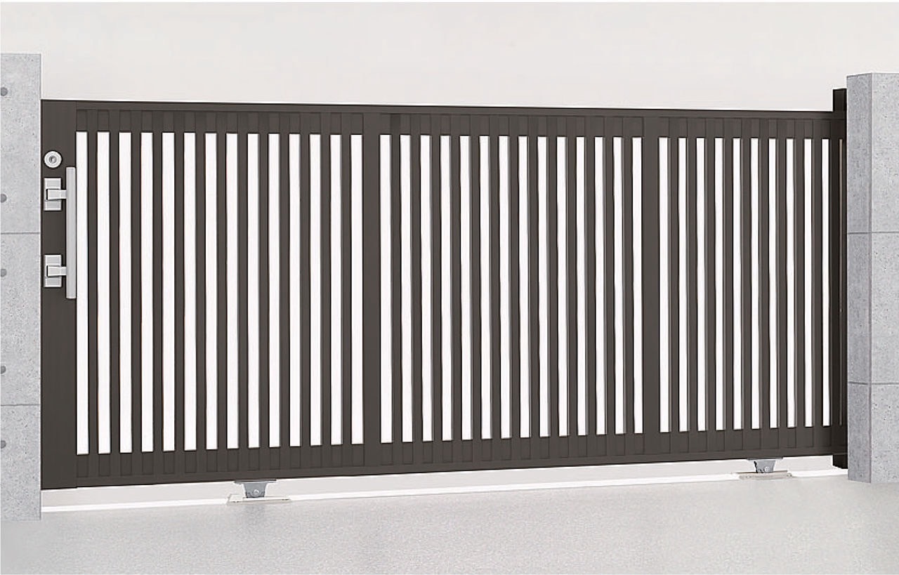 LIXIL　カーゲート　引戸　門扉　外構　モダン　 おしゃれ　エクステリア　愛知・名古屋の外構専門店パートナーホームのエクステリア　製品一覧　エススライド　エススライド　C型　オータムブラウン 30-12 手動タイプ|パートナーホーム