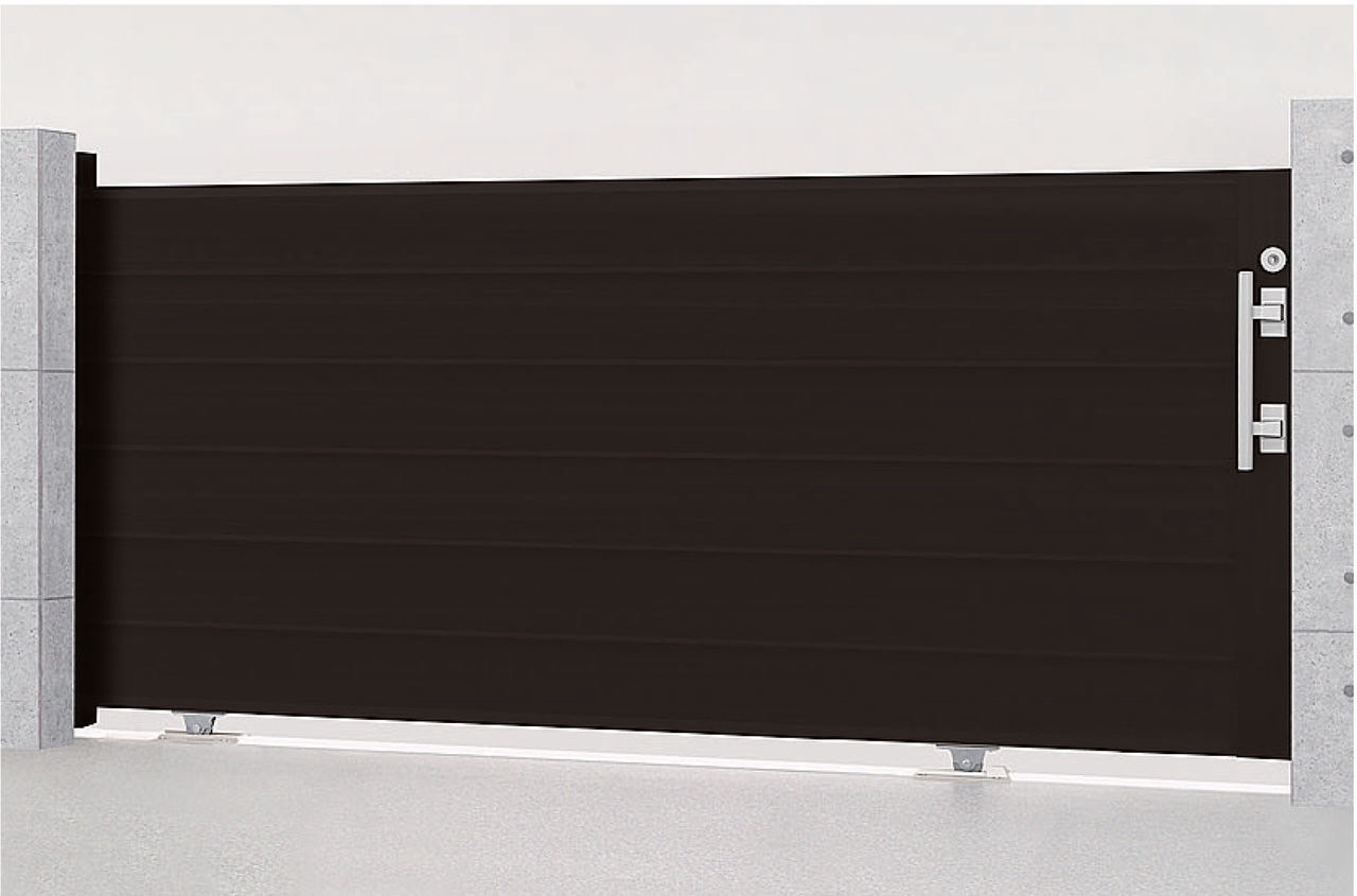 LIXIL　カーゲート　引戸　門扉　外構　モダン　 おしゃれ　エクステリア　愛知・名古屋の外構専門店パートナーホームのエクステリア　製品一覧　エススライド　エススライド　D型　マイルドブラック　30-12　手動タイプ|パートナーホーム