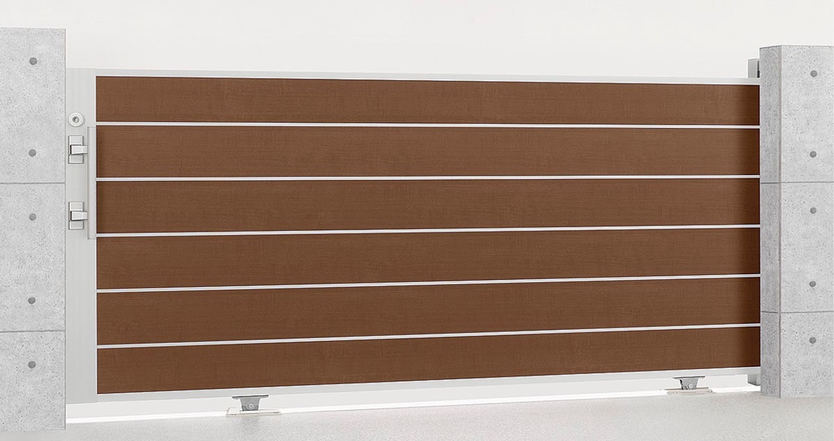 LIXIL　カーゲート　引戸　門扉　外構　モダン　 おしゃれ　エクステリア　愛知・名古屋の外構専門店パートナーホームのエクステリア　製品一覧　エススライド　エススライド　D型　片引きタイプ　シャイングレー＋クリエモカ　30-12|パートナーホーム