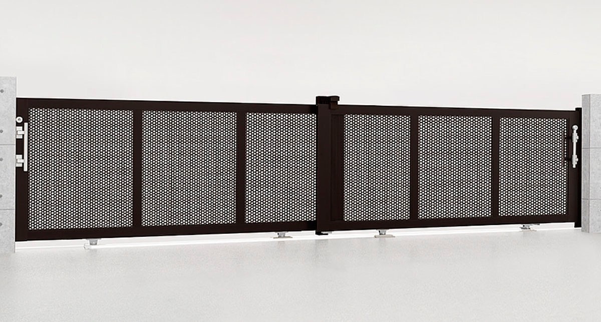 LIXIL　カーゲート　引戸　門扉　外構　モダン　 おしゃれ　エクステリア　愛知・名古屋の外構専門店パートナーホームのエクステリア　製品一覧　エススライド　エススライド　E型　引違いタイプ　マイルドブラック　30-30-12|パートナーホーム