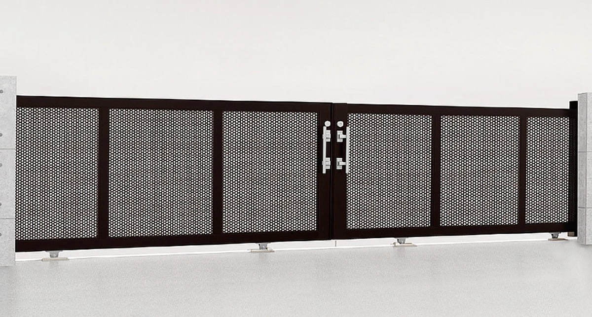 LIXIL　カーゲート　引戸　門扉　外構　モダン　 おしゃれ　エクステリア　愛知・名古屋の外構専門店パートナーホームのエクステリア　製品一覧　エススライド　エススライド　E型　両引きタイプ　マイルドブラック　30-30-12|パートナーホーム