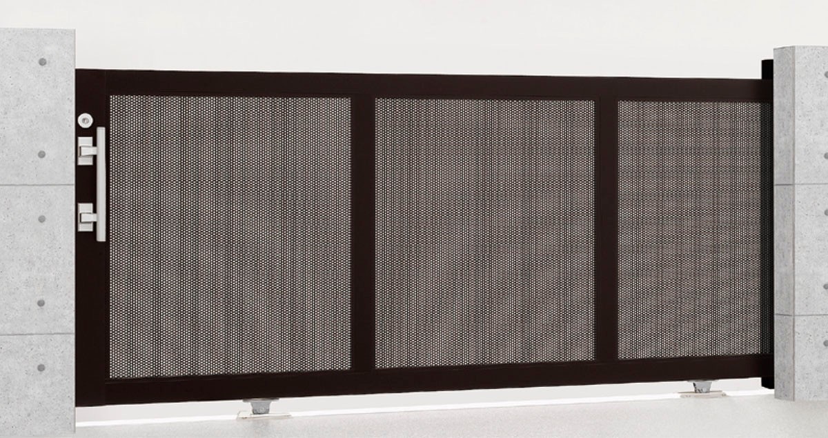 LIXIL　カーゲート　引戸　門扉　外構　モダン　 おしゃれ　エクステリア　愛知・名古屋の外構専門店パートナーホームのエクステリア　製品一覧　エススライド　エススライド　E型　片引きタイプ　マイルドブラック　30-12　手動タイプ|パートナーホーム