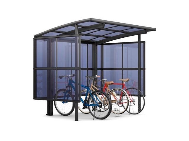 LIXIL　駐輪場　モダン　 おしゃれ　エクステリア　愛知・名古屋の外構専門店パートナーホームのエクステリア　製品一覧　サイクルポート フーゴパーク　フーゴRパーク　29-18型　ﾌﾞﾗｯｸ（屋根材　ｸﾘｱﾌﾞﾙｰ）|パートナーホーム