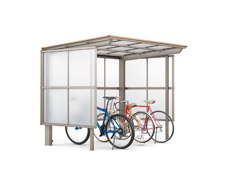 LIXIL　駐輪場　モダン　 おしゃれ　エクステリア　愛知・名古屋の外構専門店パートナーホームのエクステリア　製品一覧　サイクルポート フーゴパーク　フーゴFパーク　29-18型　ｼｬｲﾝｸﾞﾚｰ+ｸﾘｴﾓｶ（屋根材　ｸﾘｱﾏｯﾄ）|パートナーホーム