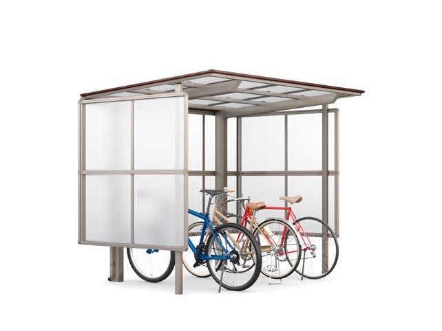 LIXIL　駐輪場　モダン　 おしゃれ　エクステリア　愛知・名古屋の外構専門店パートナーホームのエクステリア　製品一覧　サイクルポート フーゴパーク　フーゴFパーク　29-18型　ｼｬｲﾝｸﾞﾚｰ+ｸﾘｴﾀﾞｰｸ（屋根材　ｸﾘｱﾏｯﾄ）|パートナーホーム