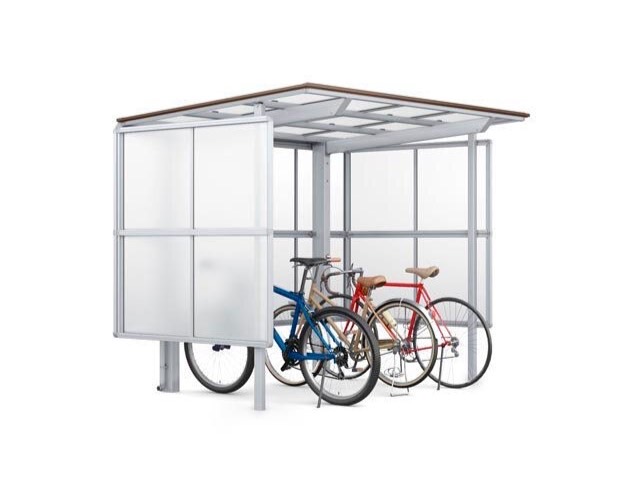 LIXIL　駐輪場　モダン　 おしゃれ　エクステリア　愛知・名古屋の外構専門店パートナーホームのエクステリア　製品一覧　サイクルポート フーゴパーク　フーゴFパーク　29-18型　ﾅﾁｭﾗﾙｼﾙﾊﾞｰ+ｸﾘｴﾓｶ（屋根材　ｸﾘｱﾏｯﾄ）|パートナーホーム