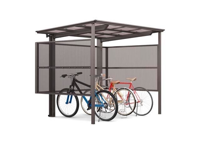 LIXIL　駐輪場　モダン　 おしゃれ　エクステリア　愛知・名古屋の外構専門店パートナーホームのエクステリア　製品一覧　サイクルポート フーゴパーク　フーゴFパーク　29-18型　波板ﾊﾟﾈﾙH1200　ｵｰﾀﾑﾌﾞﾗｳﾝ（屋根材　ｸﾘｱﾌﾞﾗｳﾝ）|パートナーホーム