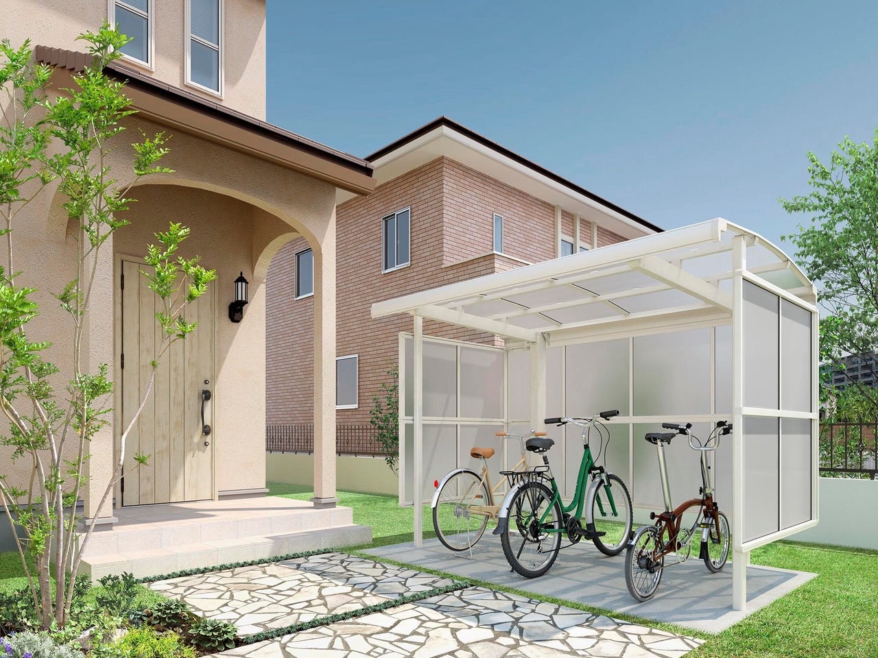 LIXIL　駐輪場　モダン　 おしゃれ　エクステリア　愛知・名古屋の外構専門店パートナーホームのエクステリア　製品一覧　サイクルポート フーゴパーク　フーゴAパーク　　サムネイル|パートナーホーム