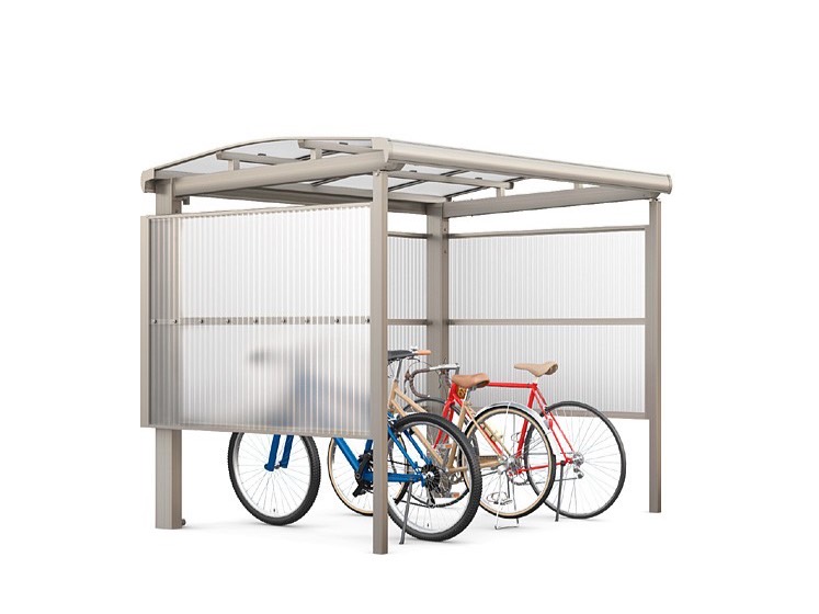 LIXIL　駐輪場　モダン　 おしゃれ　エクステリア　愛知・名古屋の外構専門店パートナーホームのエクステリア　製品一覧　サイクルポート フーゴパーク　フーゴAパーク　　29-18型　ｼｬｲﾝｸﾞﾚｰ（屋根材　ｸﾘｱﾏｯﾄ）|パートナーホーム