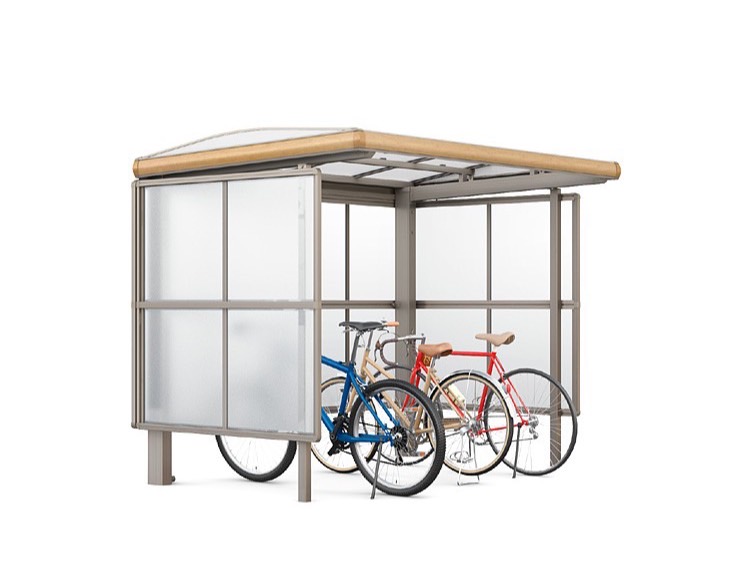 LIXIL　駐輪場　モダン　 おしゃれ　エクステリア　愛知・名古屋の外構専門店パートナーホームのエクステリア　製品一覧　サイクルポート フーゴパーク　フーゴAパーク　　29-18型 ｼｬｲﾝｸﾞﾚｰ/ｸﾘｴﾗｽｸ(屋根材:ｸﾘｱﾏｯﾄ)|パートナーホーム