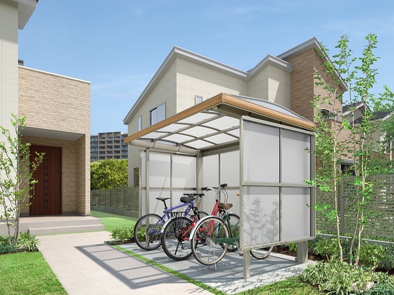 LIXIL　駐輪場　モダン　 おしゃれ　エクステリア　愛知・名古屋の外構専門店パートナーホームのエクステリア　製品一覧　サイクルポート フーゴパーク　フーゴAパーク　　プラス　|パートナーホーム