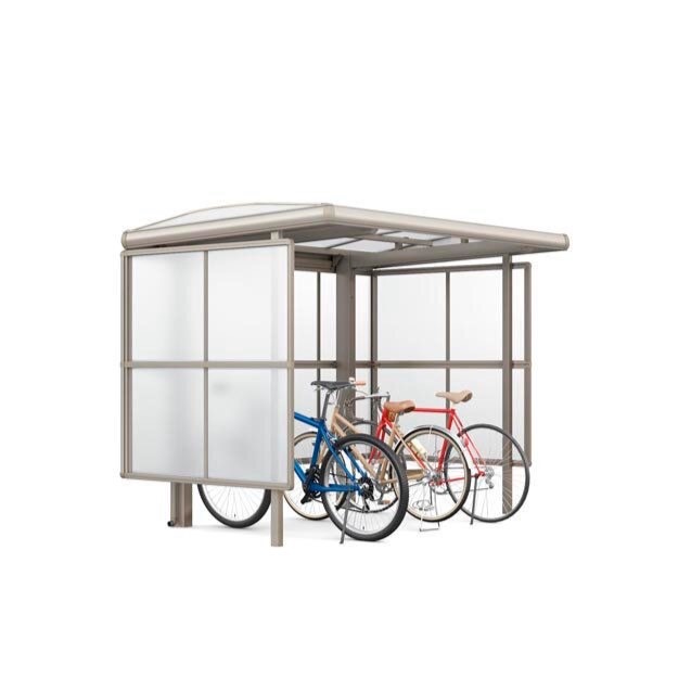 LIXIL　駐輪場　モダン　 おしゃれ　エクステリア　愛知・名古屋の外構専門店パートナーホームのエクステリア　製品一覧　サイクルポート フーゴパーク　フーゴAパーク　　プラス　29-18型　ｼｬｲﾝｸﾞﾚｰ（屋根材　ｸﾘｱﾏｯﾄ）|パートナーホーム