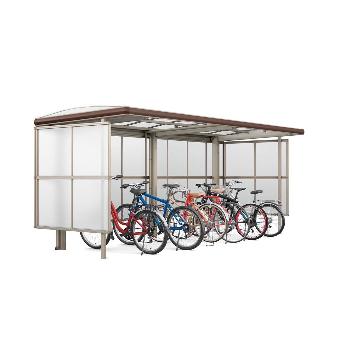 LIXIL　駐輪場　モダン　 おしゃれ　エクステリア　愛知・名古屋の外構専門店パートナーホームのエクステリア　製品一覧　サイクルポート フーゴパーク　フーゴAパーク　　プラス　29-29-18型　ｼｬｲﾝｸﾞﾚｰ+ｸﾘｴﾀﾞｰｸ（屋根材　ｸﾘｱﾏｯﾄ）|パートナーホーム