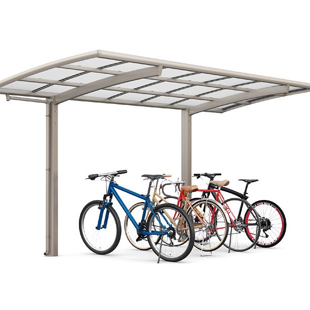 LIXIL　駐輪場　モダン　 おしゃれ　エクステリア　愛知・名古屋の外構専門店パートナーホームのエクステリア　製品一覧　サイクルポート フーゴパーク　フーゴRミニ　18-50型　ｼｬｲﾝｸﾞﾚｰ（屋根材ｸﾘｱﾏｯﾄ）|パートナーホーム