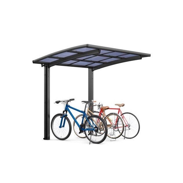 LIXIL　駐輪場　モダン　 おしゃれ　エクステリア　愛知・名古屋の外構専門店パートナーホームのエクステリア　製品一覧　サイクルポート フーゴパーク　フーゴRミニ　18-29型　ﾌﾞﾗｯｸ（屋根材ｸﾘｱﾌﾞﾙｰ）|パートナーホーム