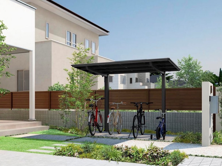 LIXIL　フーゴFミニ【外構エクステリア商品】|LIXIL　駐輪場　モダン　 おしゃれ　エクステリア　愛知・名古屋の外構専門店パートナーホームのエクステリア　製品一覧　サイクルポート フーゴパーク　フーゴFミニ　サムネイル　18-50型　ﾌﾞﾗｯｸ　屋根材ﾌﾞﾗｯｸﾏｯﾄ|パートナーホーム