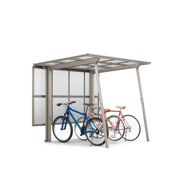 LIXIL　駐輪場　モダン　 おしゃれ　エクステリア　愛知・名古屋の外構専門店パートナーホームのエクステリア　製品一覧　サイクルポート フーゴパーク　フーゴFミニ　18-29型　ｼｬｲﾝｸﾞﾚｰ（屋根材ｸﾘｱﾏｯﾄ）ｻｲﾄﾞﾊﾟﾈﾙ2段(H800+800)|パートナーホーム