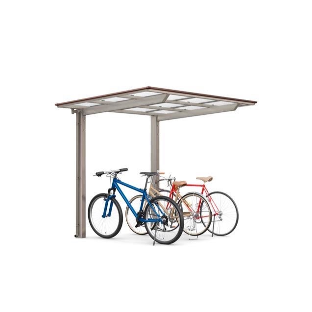 LIXIL　駐輪場　モダン　 おしゃれ　エクステリア　愛知・名古屋の外構専門店パートナーホームのエクステリア　製品一覧　サイクルポート フーゴパーク　フーゴFミニ　18-29型　ｼｬｲﾝｸﾞﾚｰ+ｸﾘｴﾀﾞｰｸ（屋根材ｸﾘｱﾏｯﾄ）|パートナーホーム