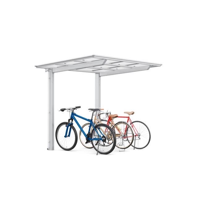 LIXIL　駐輪場　モダン　 おしゃれ　エクステリア　愛知・名古屋の外構専門店パートナーホームのエクステリア　製品一覧　サイクルポート フーゴパーク　フーゴFミニ　18-29型　ﾅﾁｭﾗﾙｼﾙﾊﾞｰ（屋根材ｸﾘｱﾏｯﾄ）|パートナーホーム