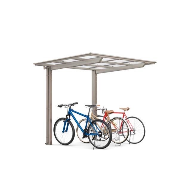 LIXIL　駐輪場　モダン　 おしゃれ　エクステリア　愛知・名古屋の外構専門店パートナーホームのエクステリア　製品一覧　サイクルポート フーゴパーク　フーゴFミニ　18-29型　ｼｬｲﾝｸﾞﾚｰ（屋根材ｸﾘｱﾏｯﾄ）|パートナーホーム