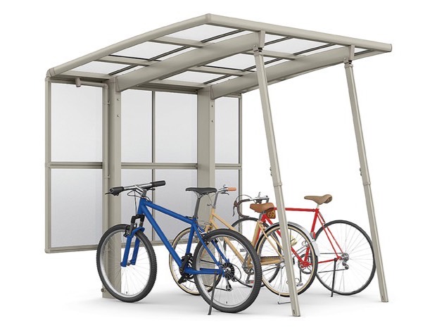 LIXIL　駐輪場　モダン　 おしゃれ　エクステリア　愛知・名古屋の外構専門店パートナーホームのエクステリア　製品一覧　サイクルポート フーゴパーク　フーゴR1500ミニ　ｻｲﾄﾞﾊﾟﾈﾙ　二段(H800+800)|パートナーホーム