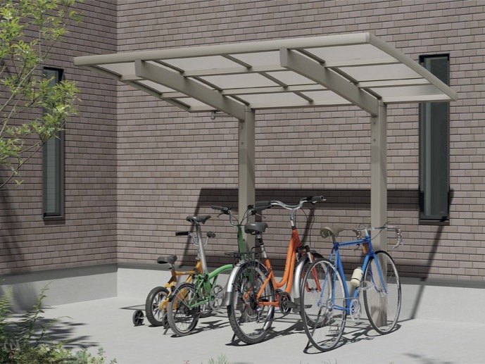 LIXIL　フーゴR1500ミニ【外構エクステリア商品】|LIXIL　駐輪場　モダン　 おしゃれ　エクステリア　愛知・名古屋の外構専門店パートナーホームのエクステリア　製品一覧　サイクルポート フーゴパーク　フーゴR1500ミニ　54-50型　シャイングレー　屋根材色　ｸﾘｱﾏｯﾄ|パートナーホーム