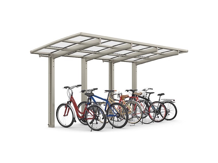 LIXIL　駐輪場　モダン　 おしゃれ　エクステリア　愛知・名古屋の外構専門店パートナーホームのエクステリア　製品一覧　サイクルポート フーゴパーク　フーゴR1500ミニ　縦2連棟　18･29型　ｼｬｲﾝｸﾞﾚｰ（屋根材ｸﾘｱﾏｯﾄ）|パートナーホーム