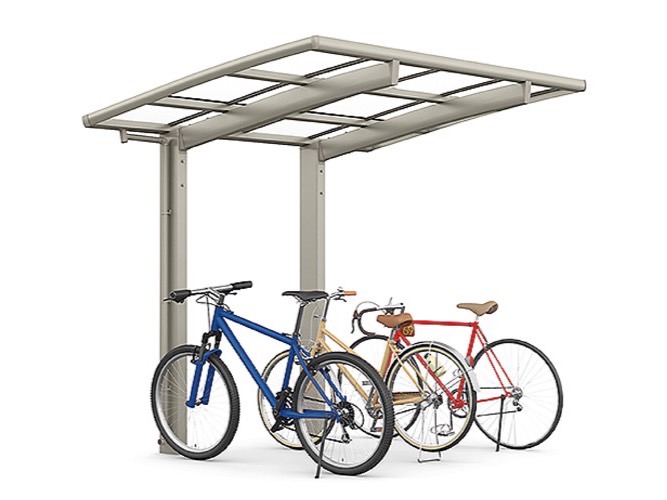 LIXIL　駐輪場　モダン　 おしゃれ　エクステリア　愛知・名古屋の外構専門店パートナーホームのエクステリア　製品一覧　サイクルポート フーゴパーク　フーゴR1500ミニ　シャイングレー（屋根材：クリアマット）|パートナーホーム