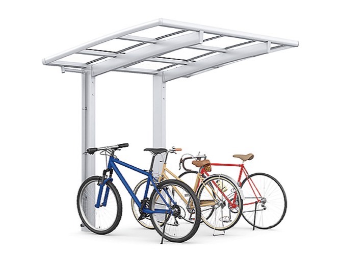 LIXIL　駐輪場　モダン　 おしゃれ　エクステリア　愛知・名古屋の外構専門店パートナーホームのエクステリア　製品一覧　サイクルポート フーゴパーク　フーゴR1500ミニ　ナチュラルシルバー（屋根材：クリアマット）|パートナーホーム