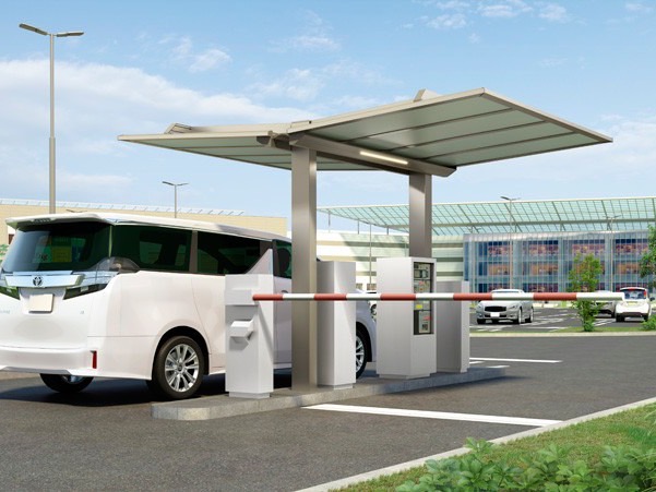 LIXIL　駐輪場　モダン　 おしゃれ　エクステリア　愛知・名古屋の外構専門店パートナーホームのエクステリア　製品一覧　ハイブリッドルーフ HBR-HA　【駐車場の料金所に】Y字形のルーフが、駐車場の出入り口エリアをスタイリッシュかつ機能的に演出します。|パートナーホーム