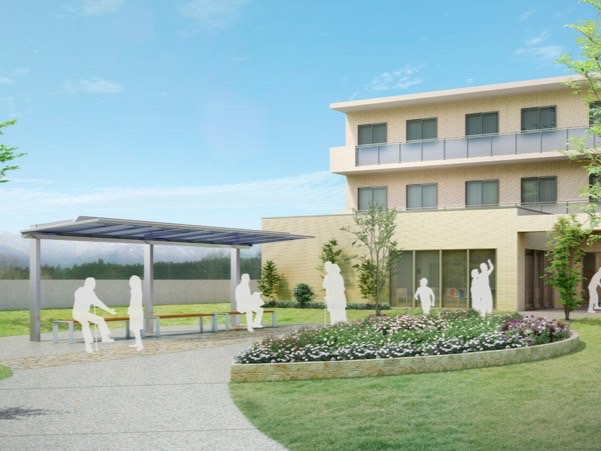 LIXIL　駐輪場　モダン　 おしゃれ　エクステリア　愛知・名古屋の外構専門店パートナーホームのエクステリア　製品一覧　ハイブリッドルーフ HBR-HA　【サービス付高齢者向け住宅の屋外休憩所に】デザイン性に優れたルーフは、雨よけや日よけとしてだけではなく憩いのスペースなど、空間づくりの一環としてご利用いただけます。|パートナーホーム