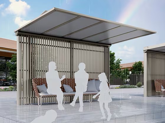 LIXIL　ハイブリッドルーフ HBR-HA【外構エクステリア商品】|LIXIL　駐輪場　モダン　 おしゃれ　エクステリア　愛知・名古屋の外構専門店パートナーホームのエクステリア　製品一覧　ハイブリッドルーフ HBR-HA　Waiting Area 屋根をスクリーンフェンスで囲うことにより、くつろぎのスペースを作ることができます。 間接照明を付けることにより、空間演出が可能になります。|パートナーホーム