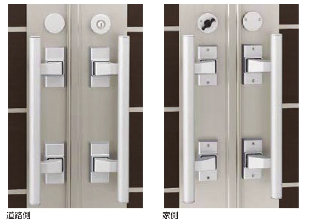 LIXIL　カーゲート　引戸　門扉　外構　モダン　 おしゃれ　エクステリア　愛知・名古屋の外構専門店パートナーホームのエクステリア　製品一覧　エススライド　エススライド　引戸錠 誰もが使いやすい把手が特徴です。|パートナーホーム