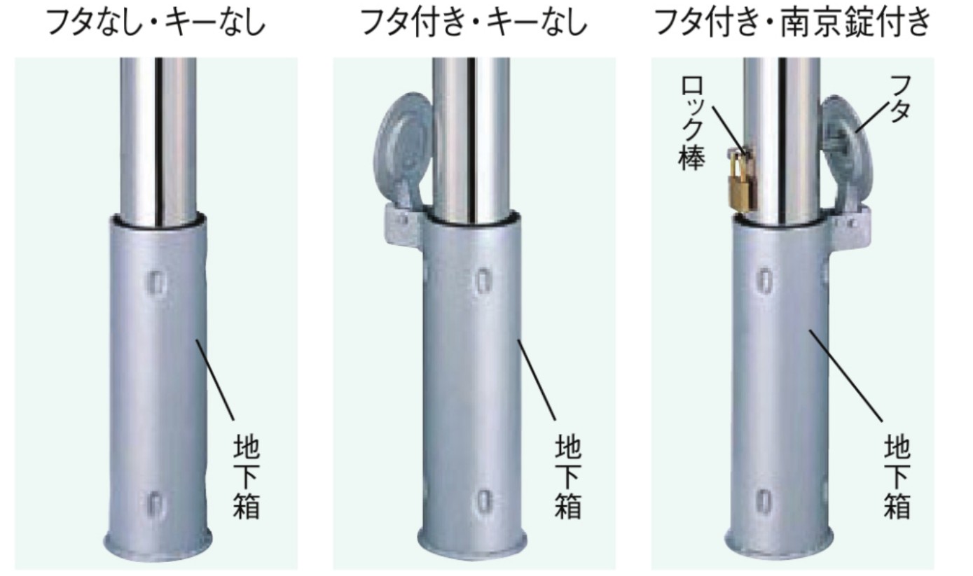 LIXIL スペースガード　ボラード　車止め　ポール　モダン　 おしゃれ　エクステリア　愛知・名古屋の外構専門店パートナーホームのエクステリア　製品一覧　スペースガード（車止め） ポールタイプ　取外し式（F型・S型・R型・E101型・G型） 地中に地下箱を埋設し、ポールを抜き差しして使用するタイプ。車輌などの通行時はポールを取り外します。なお、地下箱には3タイプを用意しています。（E101型・G型は2タイプ）|パートナーホーム