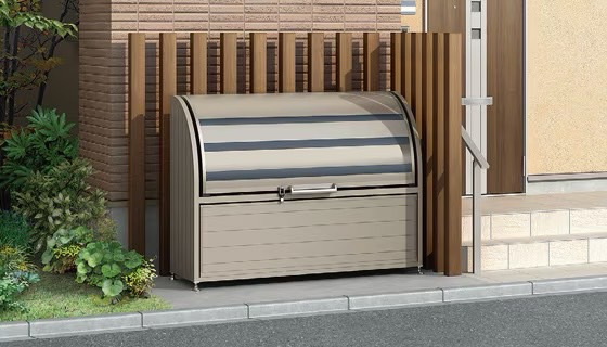LIXIL　車庫まわり　ゴミ箱　ゴミ回収　モダン　 おしゃれ　エクステリア　愛知・名古屋の外構専門店パートナーホームのエクステリア　製品一覧　ゴミ収納庫　生活ごみを敷地に放置せず収納することで、建物や街並みの美観を保ちます。|パートナーホーム