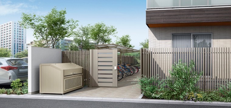 フル画像　LIXIL　車庫まわり　ゴミ箱　ゴミ回収　モダン　 おしゃれ　エクステリア　愛知・名古屋の外構専門店パートナーホームのエクステリア　製品一覧　ゴミ収納庫　|パートナーホーム