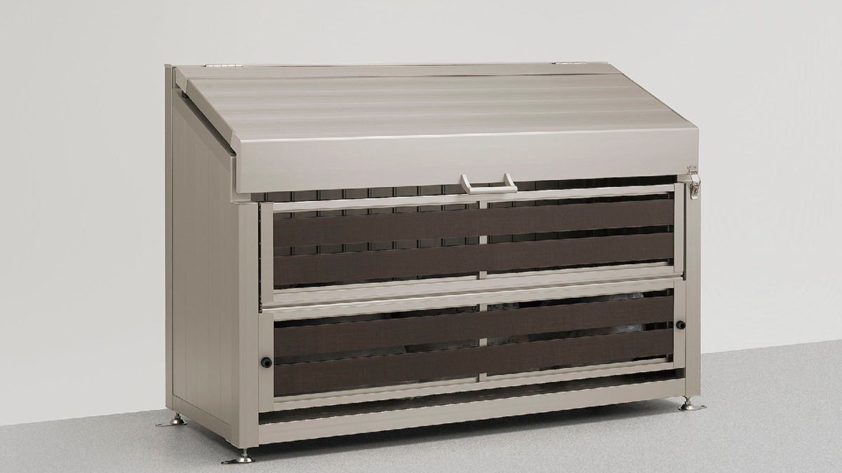 LIXIL　車庫まわり　ゴミ箱　ゴミ回収　モダン　 おしゃれ　エクステリア　愛知・名古屋の外構専門店パートナーホームのエクステリア　製品一覧　ゴミ収納庫　ダストック　ゴミ収納庫ダストック　SA型　　Yタイプ　シャイングレー＋渋柿　|パートナーホーム