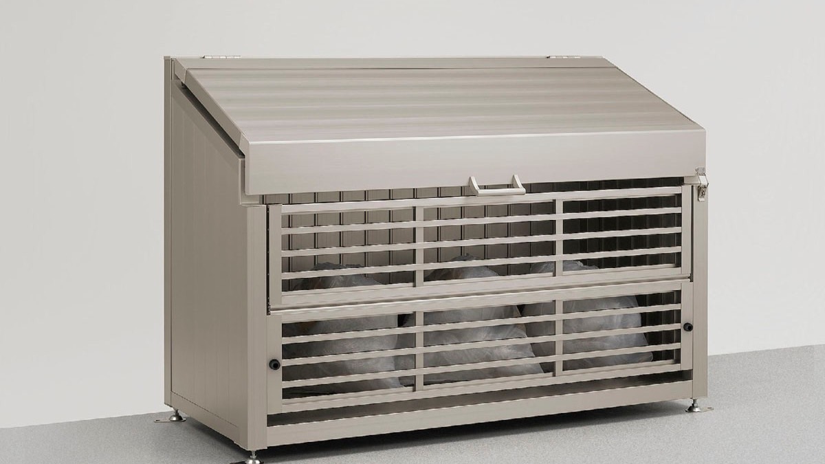 LIXIL　車庫まわり　ゴミ箱　ゴミ回収　モダン　 おしゃれ　エクステリア　愛知・名古屋の外構専門店パートナーホームのエクステリア　製品一覧　ゴミ収納庫　ダストック　ゴミ収納庫ダストック　SA型　　Kタイプ　シャイングレー|パートナーホーム