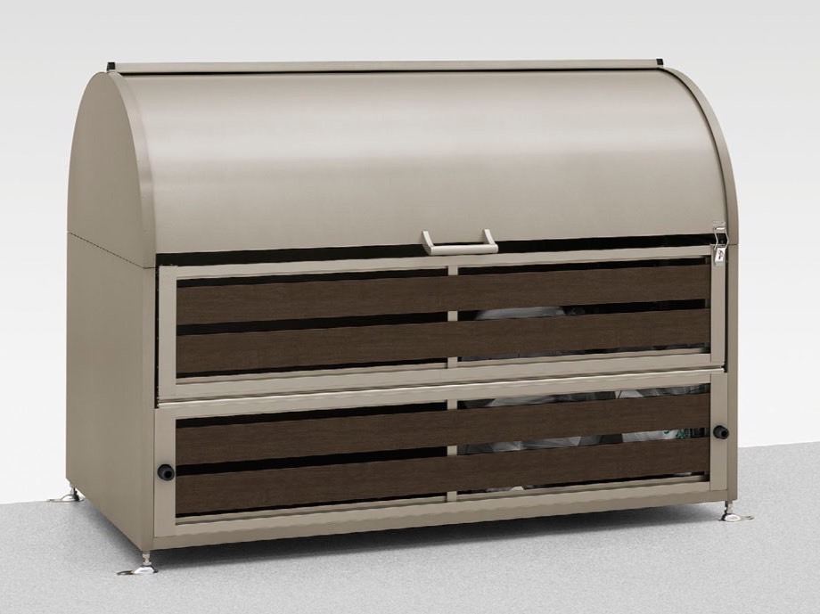 LIXIL　車庫まわり　ゴミ箱　ゴミ回収　モダン　 おしゃれ　エクステリア　愛知・名古屋の外構専門店パートナーホームのエクステリア　製品一覧　ゴミ収納庫　ダストック　ゴミ収納庫ダストック　RS型　シャイングレー＋渋柿　W1600|パートナーホーム