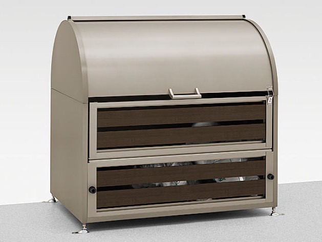 LIXIL　車庫まわり　ゴミ箱　ゴミ回収　モダン　 おしゃれ　エクステリア　愛知・名古屋の外構専門店パートナーホームのエクステリア　製品一覧　ゴミ収納庫　ダストック　ゴミ収納庫ダストック　RS型　シャイングレー＋渋柿　W1200|パートナーホーム