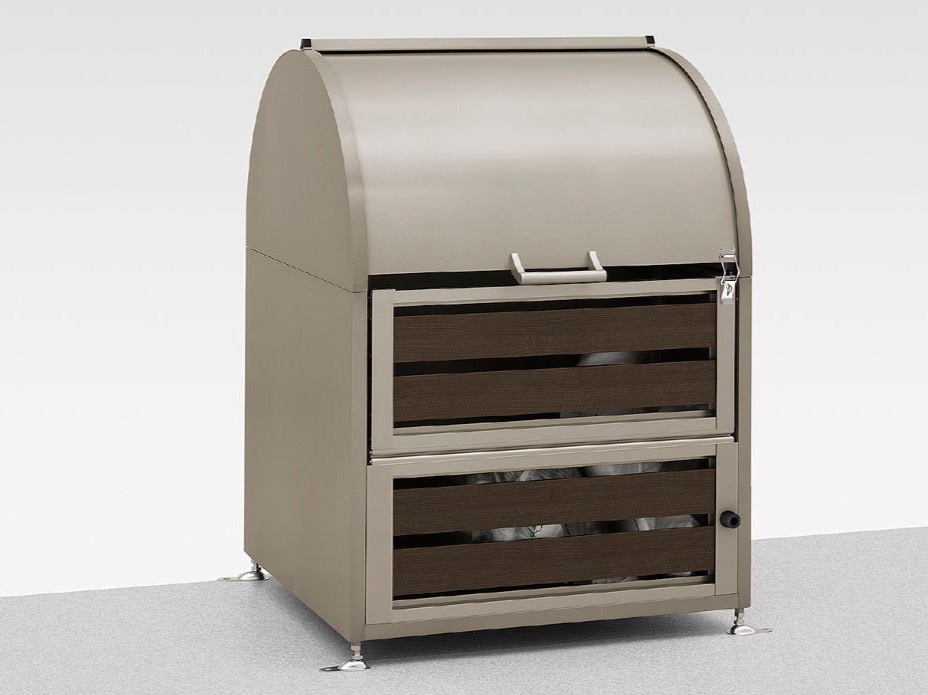 LIXIL　車庫まわり　ゴミ箱　ゴミ回収　モダン　 おしゃれ　エクステリア　愛知・名古屋の外構専門店パートナーホームのエクステリア　製品一覧　ゴミ収納庫　ダストック　ゴミ収納庫ダストック　RS型　シャイングレー＋渋柿　W800|パートナーホーム